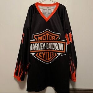 Harley-Davidson Motorcycles Black and Orange Hockey Jersey Flames Size‎ 3XL XXXL